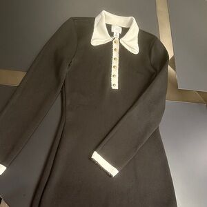 Zara Black Dress with White Collar and Gold Buttons
